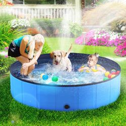 Foldable Dog Pool, Collapsible Hard Plastic Dog Swimming Pool, Portable Bath Tub for Pets Dogs and Cats, Pet Wading Pool for Indoor and Outdoor, 45 x 