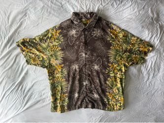 Tommy Bahama Hawaiian Camp Shirt XXL 100% Silk Brown Floral Tropical Aloha