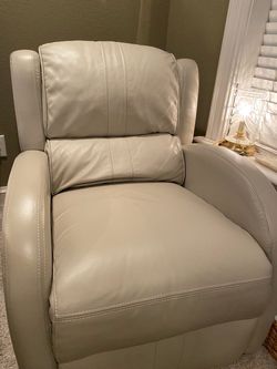 Khaki leather manual rocker/recliner