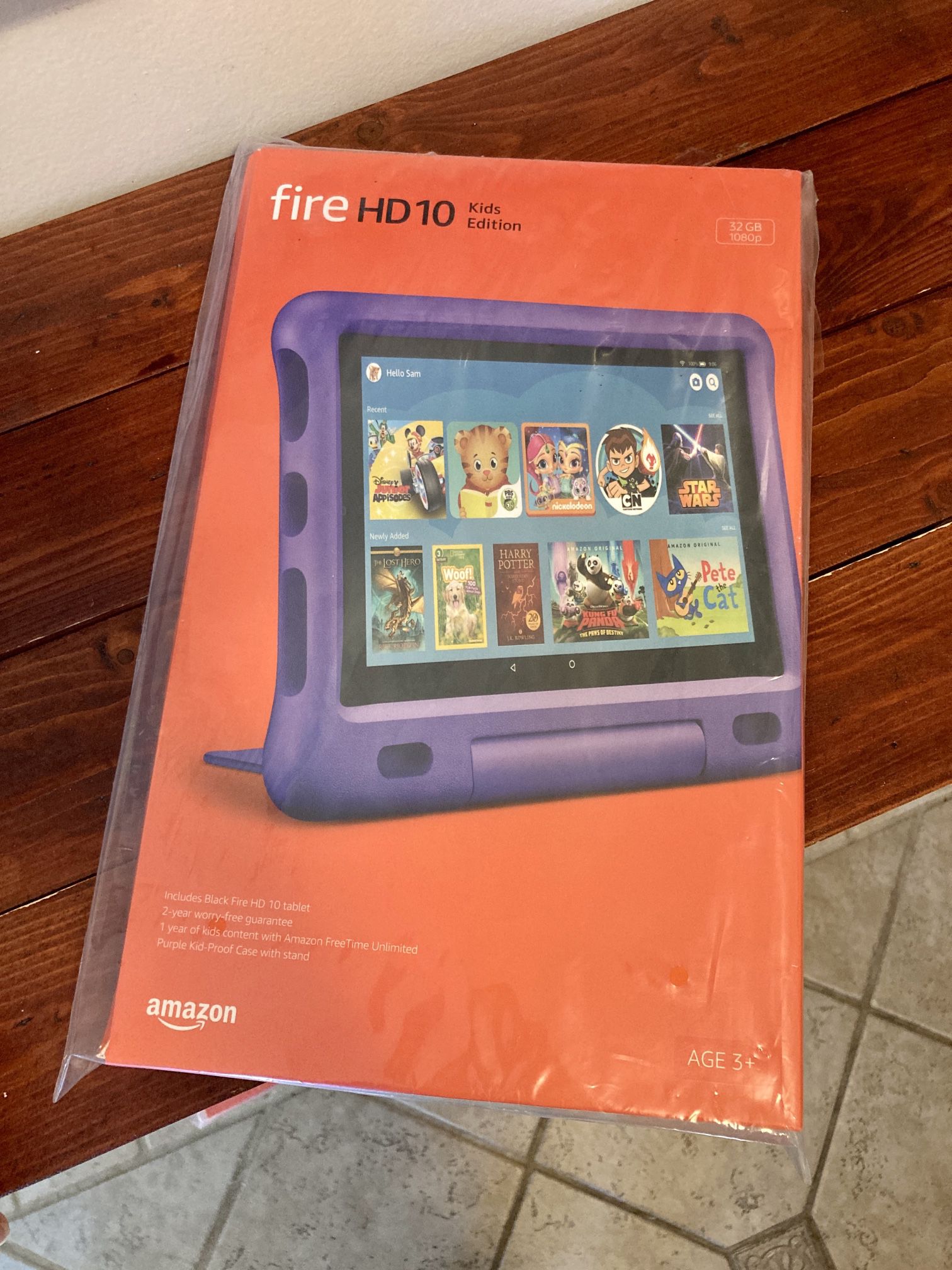 NEW Amazon Fire HD 10 Kids Edition (9th Generation) 32GB, Wi-Fi, 10.1in - Black w Purple Kid-Proof Case