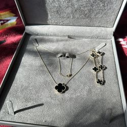 14K Solid Gold Necklace & Bracelet Set – Van Cleef Style | Black Onyx | $1,100 Retail 