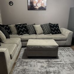 🛋 Modern Sectional Sofa + Ottoman – Good Condition!