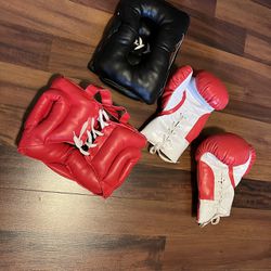 Defender Boxing Gloves Head Protector Sports Gear Red Adult 4 Piece Set
