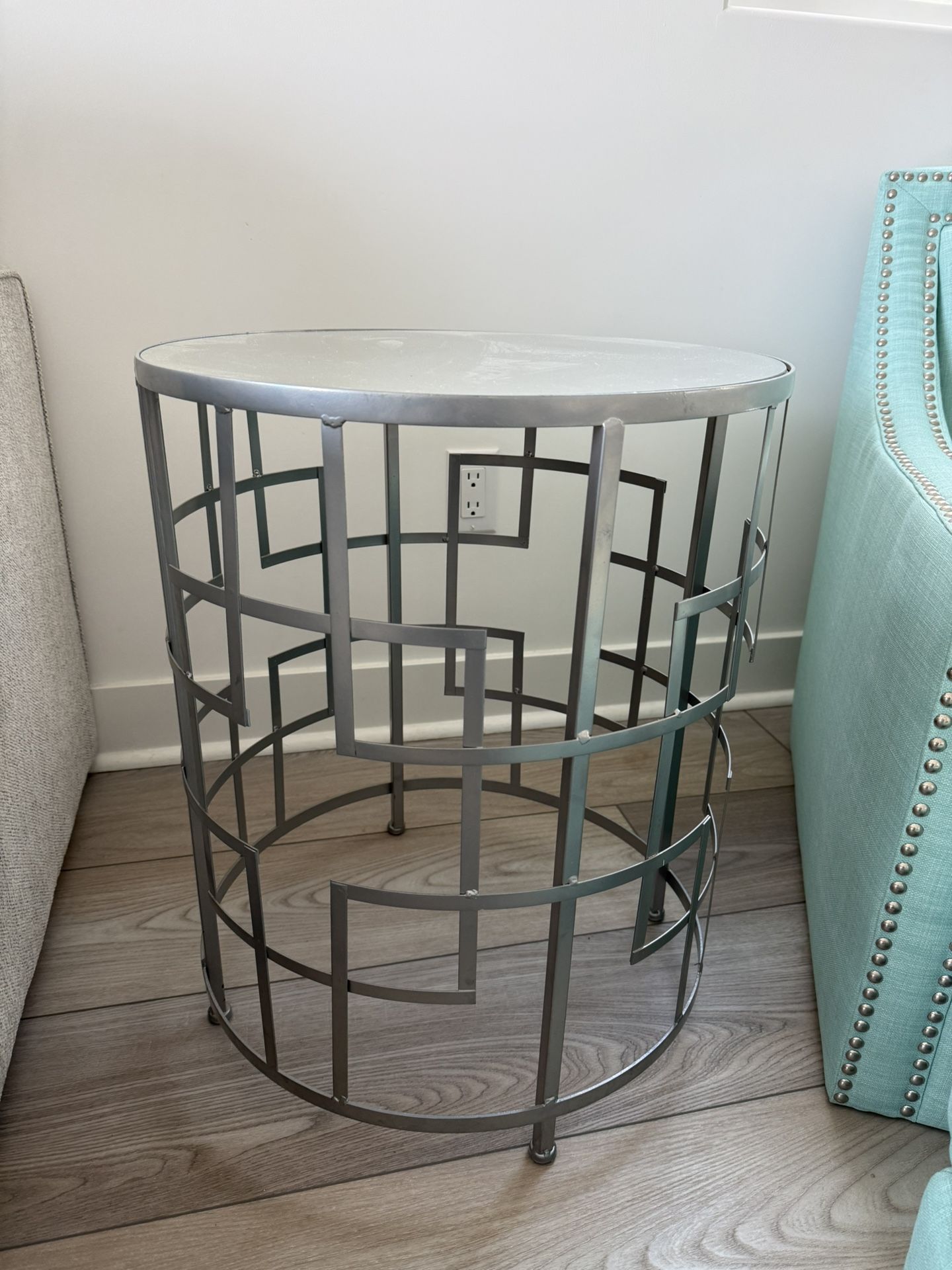 Round Silver End Table