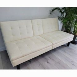 White Faux Leather Futon Sofa Bed 
