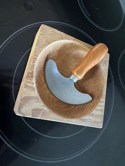 Wooden Mezzaluna Chopper with Bowl