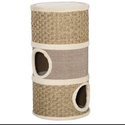 PawHut 28 Inch Cat Condo, 3 Story Cat Hideaway with Sisal Scratching Pad