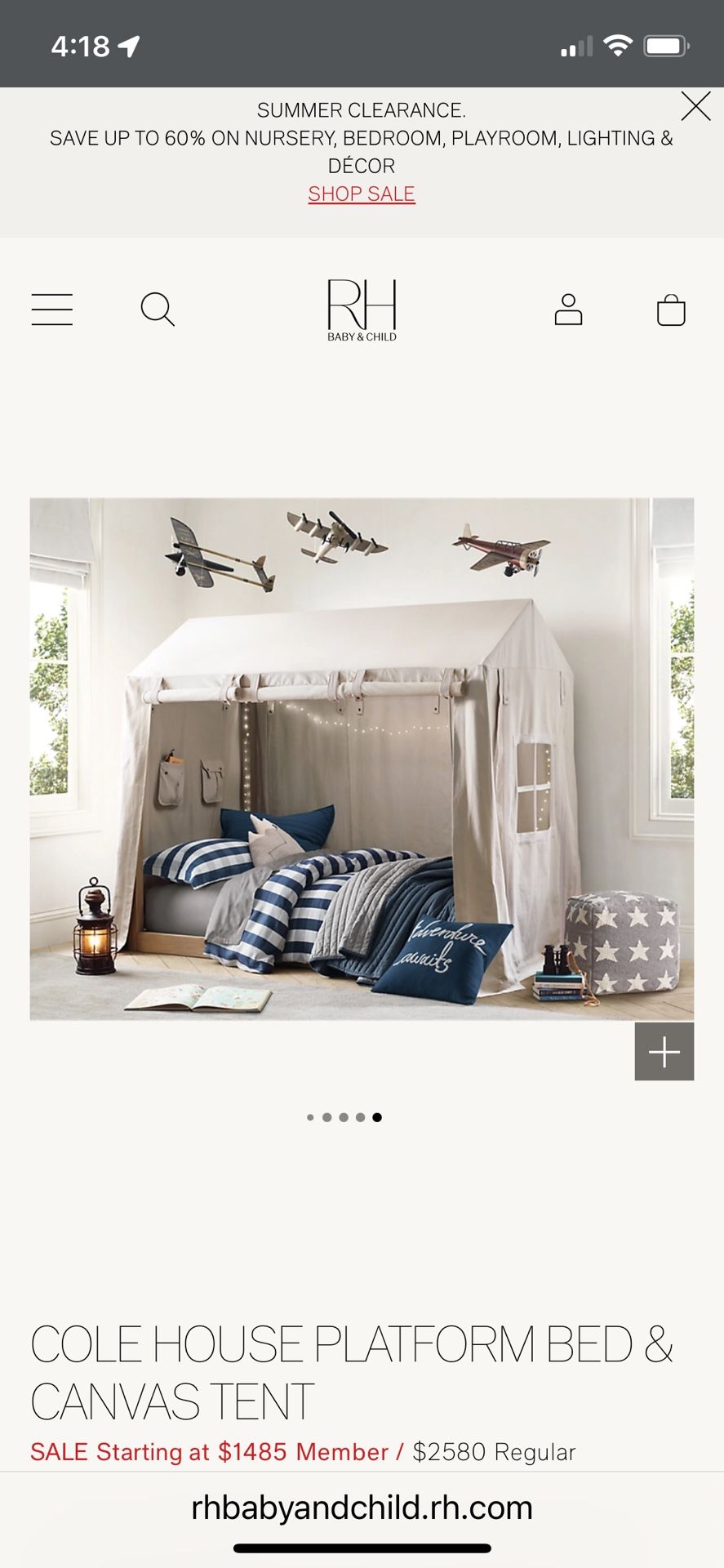 Restoration Hardware Cole Platform Tent Full Bed & Canvas Tent Cover