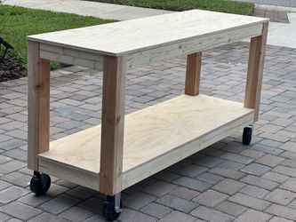 Heavy Duty Rolling Workbench 100% Wood (72”L x 24”W x 36 3/4 H)