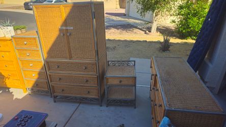 4 Piece Wicker and Metal Bedroom Furniture Set
