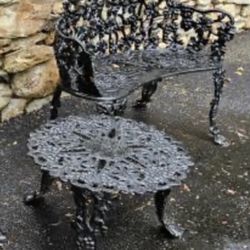 Vintage Victorian Grape Vine Cast Iron Garden Bench & Table 