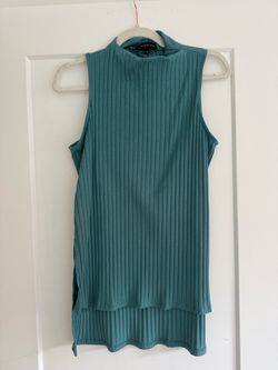 Teal Ribbed Mock Neck Sleeveless Top