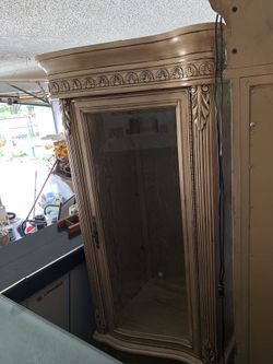 Entertainment center with lights and mirror. Also two matching tables