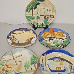 Set of 5 Corona Ware Hand Painted Plates Hancock & Sons England Vintage
