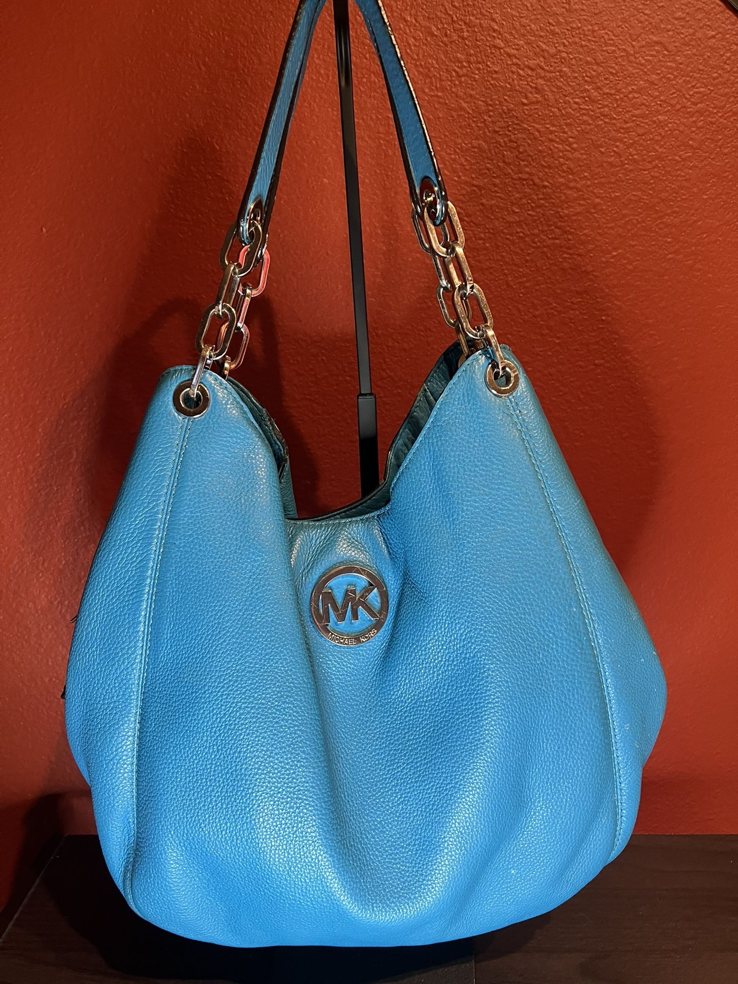 MK Teal Pebble Leather Shoulder Bag