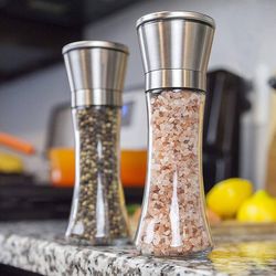 Salt and pepper spices mill, 304 stainless steel peppers, adjustable ceramic grinding core glass spice jars, suitable for grinding black pepper, It is