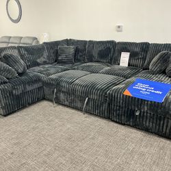 Dark Gray Sofa Sectional W/ Pullout Sleeper & Storage Chaise/ $10 EZ Down Payment Options