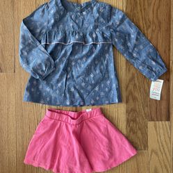 Carter’s Floral Ruffle Peasant Shirt & Pink Tutu Skirt - 2T NWT