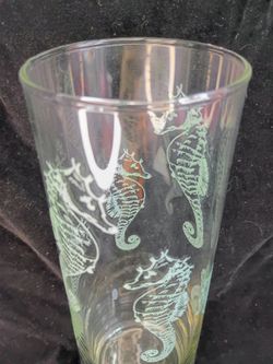Vintage Mid Century Libbey Coastal Tiki Seahorse Vase 10"