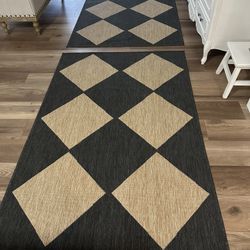 Rugs Two 4x6 Diamond Pattern Indoor/outdoor Low Pile Thin Rugs Set 