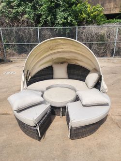 Luxury Outdoor Patio Daybed Canopy Lounge Set – Resort Style Wicker Sun Bed delivery available