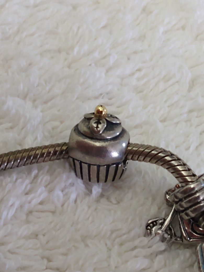 Sterling Silver & Gold Pandora Cupcake Bracelet Charm