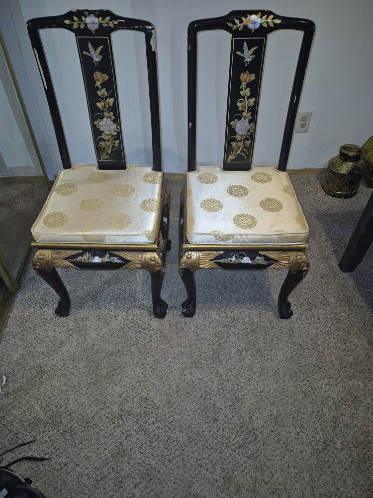 19th Century Antique Mother Of Pearl Lady Inlays Chairs