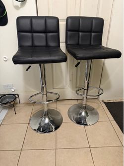 Set of 2 black PU Leather Adjustable Bar Stools with Back Counter Height Swivel