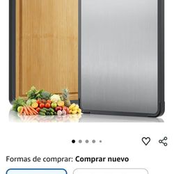 tabla de cortar de
titanio para cocina, tabla de cortar reversible de doble
cara, tabla de cortar de madera de titanio y bambú
para carne, verduras y 