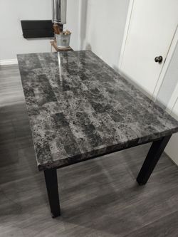 Dining Table with Marble-Look Top