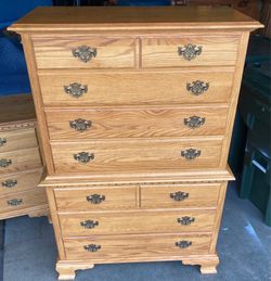 Tall Oak Wood Chest of Drawers by Tell City