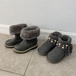 2 pairs of snow boots winter boots gray girls shoes great condition $25