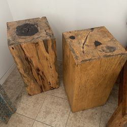 🪵 Solid Wood Stump Pedestal Side Tables — Set of 2