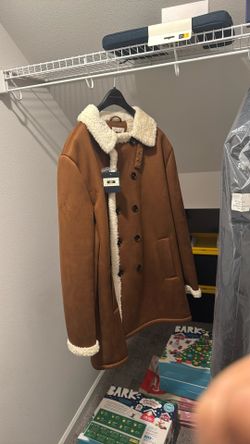 Mens Double Breasted Faux Shearling Coat Size Large