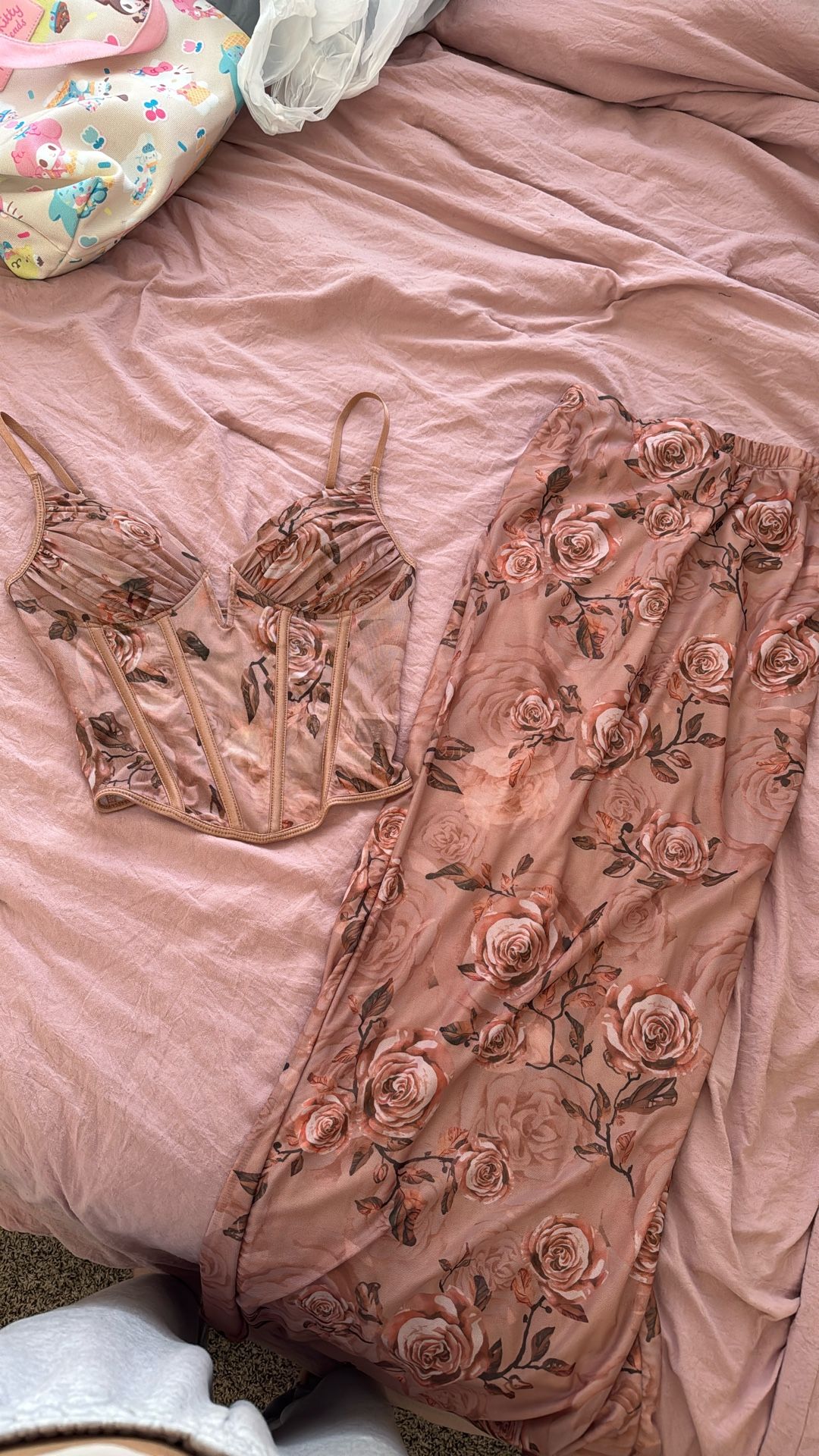 Two Piece Corset Top & Long Skirt With Slit