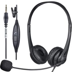 VOICETEK • Ultralight Headset with Microphone for Work - 3.5mm Wired Computer Headset with Mic, Noise Cancelling, Mute & Volume Control - Ideal for La