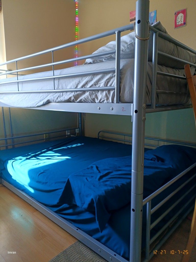 For Sale: 3-Tier Bunk Bed Set with Full-Size Mattresses – Excellent Condition