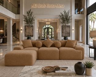 117”L Shaped Modern Sofa Modular Sectional Cloud Couch with Ottoman, Boneless Sofa, teddy (boucle) (Khaki  ) K-55