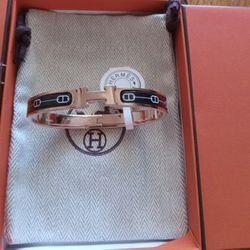 Rose Gold Black Hermes Clic Clac Bracelet 