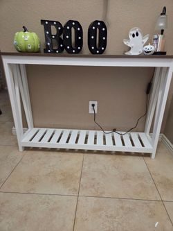 White Wood Console Table with Bottom Shelf