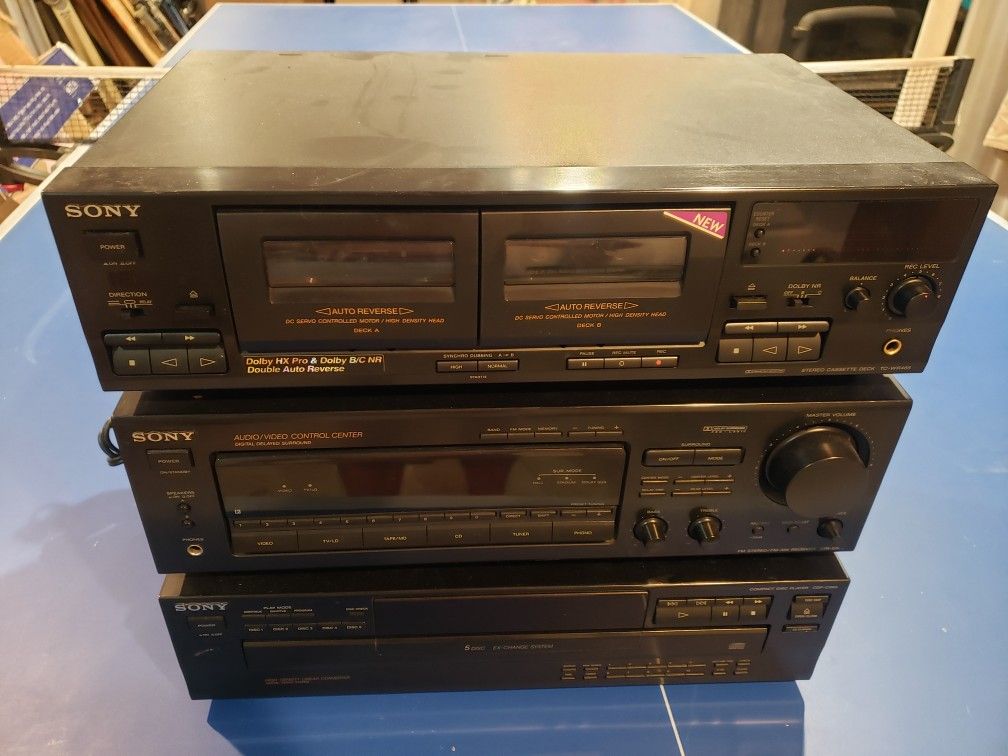 Sony Audio Component System, Dual Cassette Deck, 5 Cd Changer And 5.1 Plus Speakers B amplifier