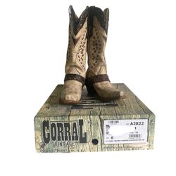 Corral Women’s Size 6 Bone/Brown Harness & Studded Boots NEW