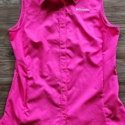 Women's Columbia Pink Sleeveless Button Down Shirt Top Sz Small