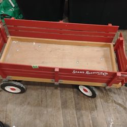 Vintage Sears Roebuck Red Wooden Wagon – Classic Collector Piece