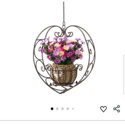 Hanging Plant Holder,Wrought ron Heart Shape Plant Pot Holder, Indoor & Outdoor Hanging Planters Holder for Patio, Porch, Bedroom, Living Room (Raw Em