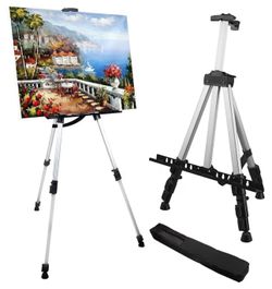 Art Easel Stand for Painting and Sign - RRFTOK 17 to 66 Inch Adjustable Aluminum Tripod Easels for Display, Portable Canvas and Poster Stand with Carr