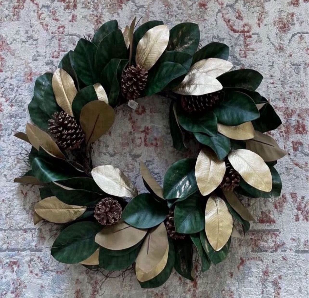 New 26” Green & Gold Magnolia Wreath
