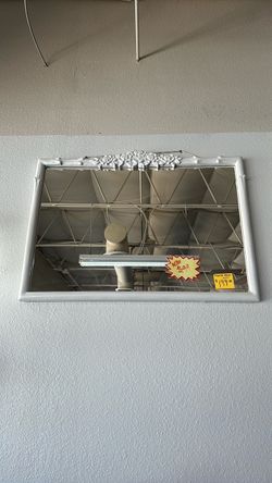 White wood with rose design wall mirror