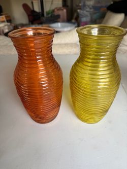 Yellow and orange ribbed flower vases
