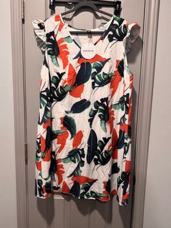 SHEIN Tropical Print Ruffle Sleeve Mini Dress